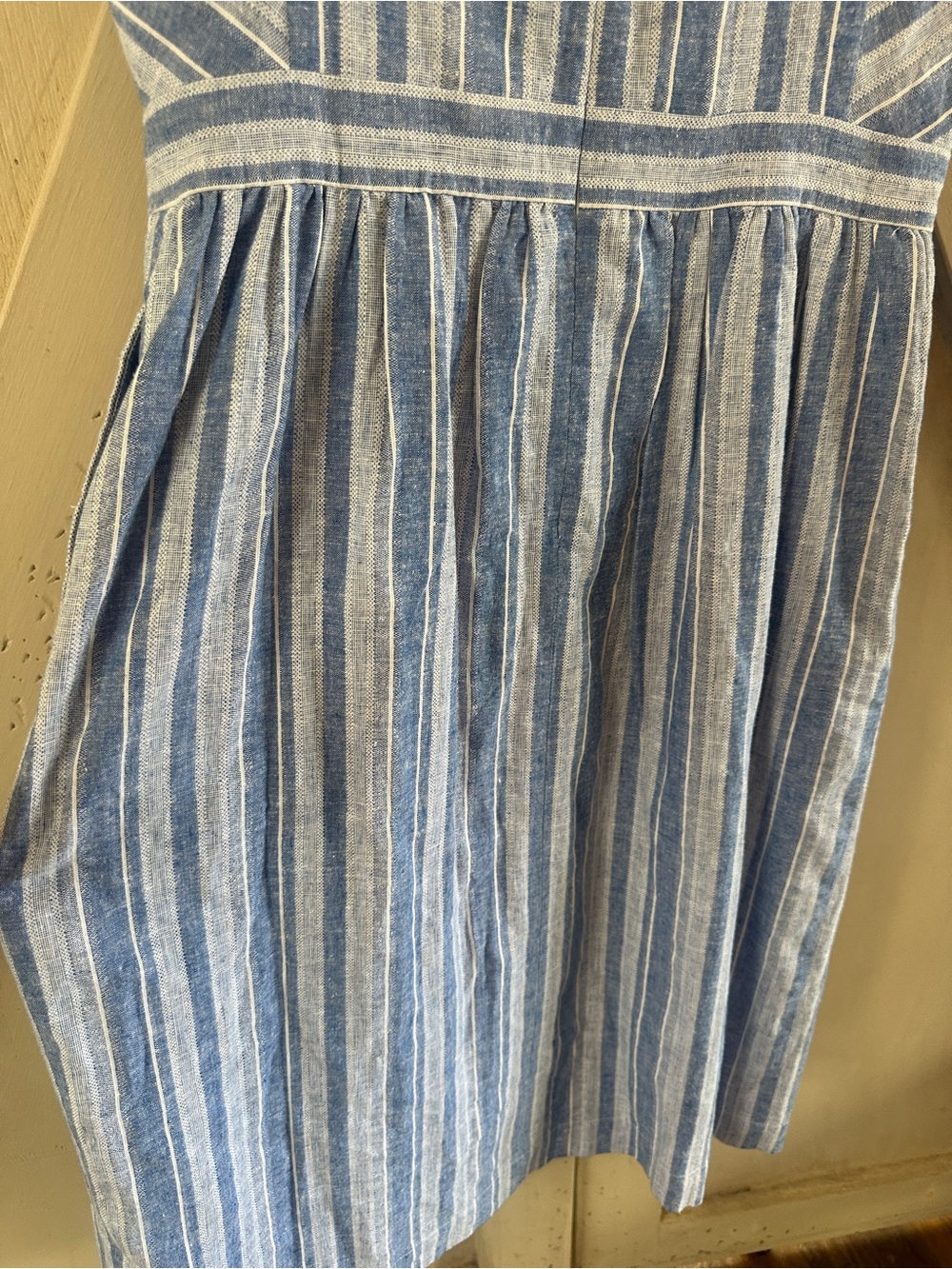 Draper James Blue White Linen Blend Stripe Button Front Midi Dress Size 10 - Picture 10 of 12